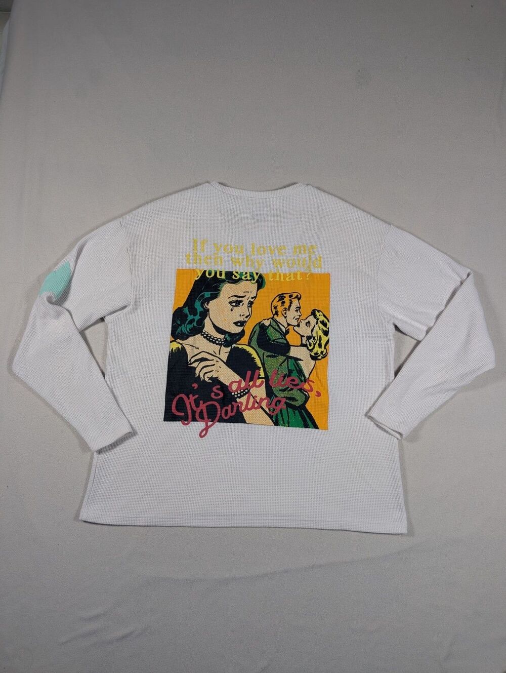 Boys Lie Thermal Long Sleeve Waffle Oversized Graphic Shirt Women's One Size